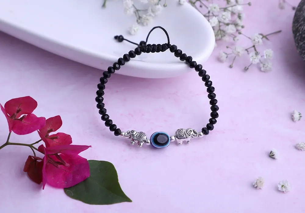 Elephant Evil Eye Bracelet Single Beaded